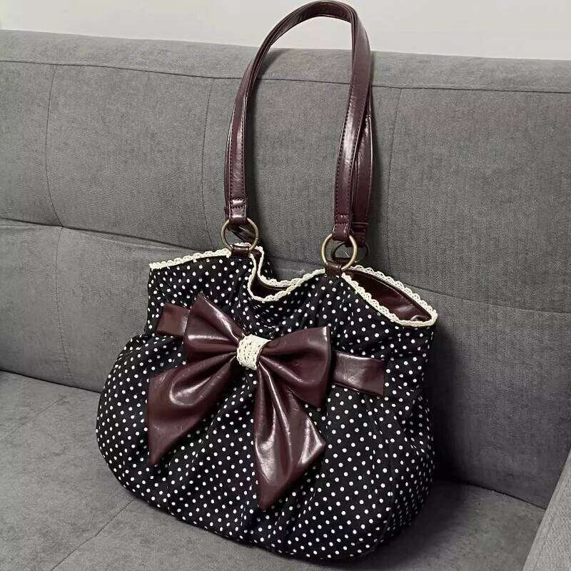 Vintage Y2k Aesthetic Dot Women's Handbag Casual Chic Bow Office Lady Shoulder Bags All Match Streetwear Trendy Ins Underarm Bag XJ260306