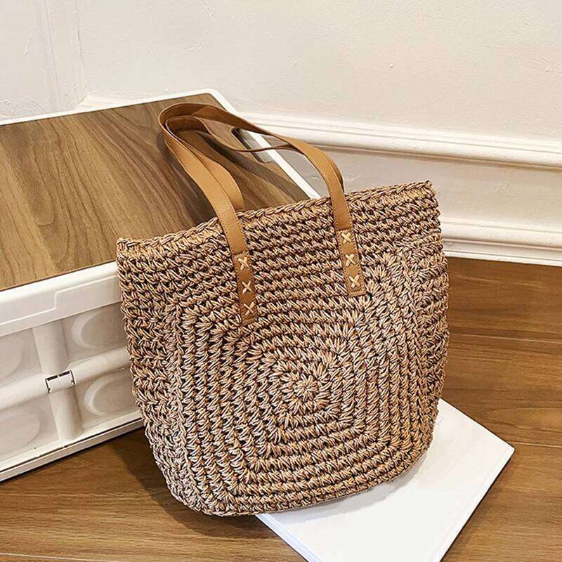 Large Capacity Summer Straw Shoulder Bag Handmade Handbag Tote for Women Travel Beach Shopping Pack Holiday Style XJ260306