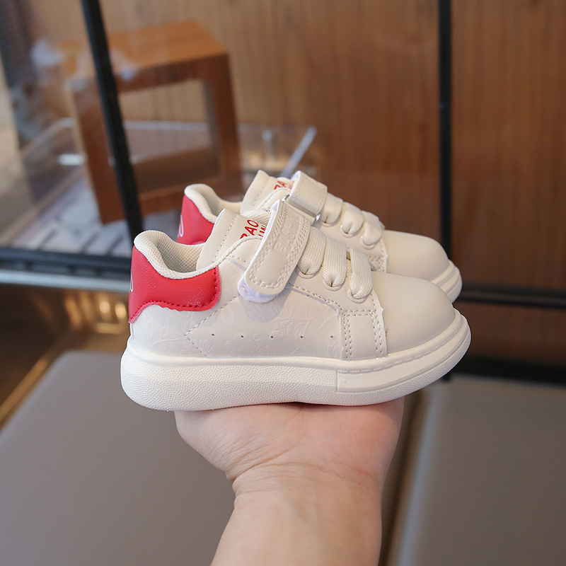 Free shipping Children's sports shoes - girls' and boys' white shoes with breathable and soft soles, suitable for casual wear, for scho