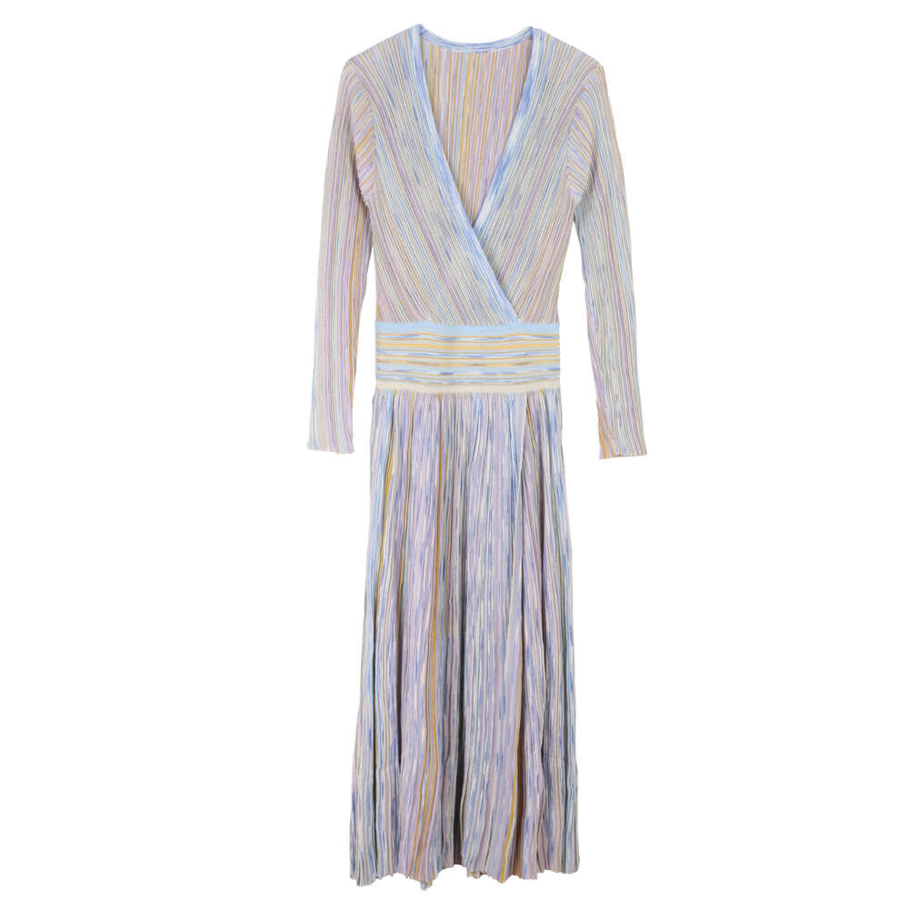 2026 A12 European and American Elegant V-neck Long sleeved Waist Skirt Spring and Autumn New French Slimming Women's Dress