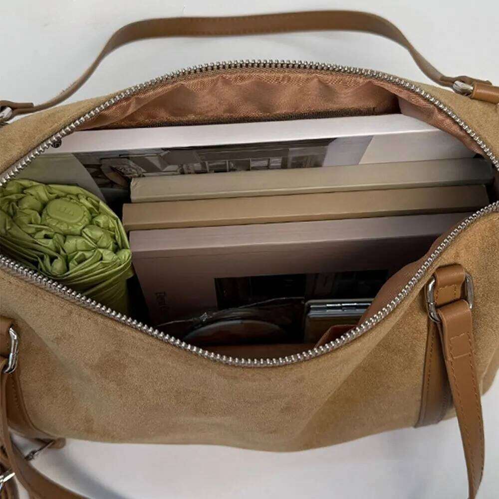 Premium Simple Solid Color Tote Bag, Autumn Winter Fashion Suede Shoulder for Women's, Retro Casual Commuting Crossbody Bag XJ260306