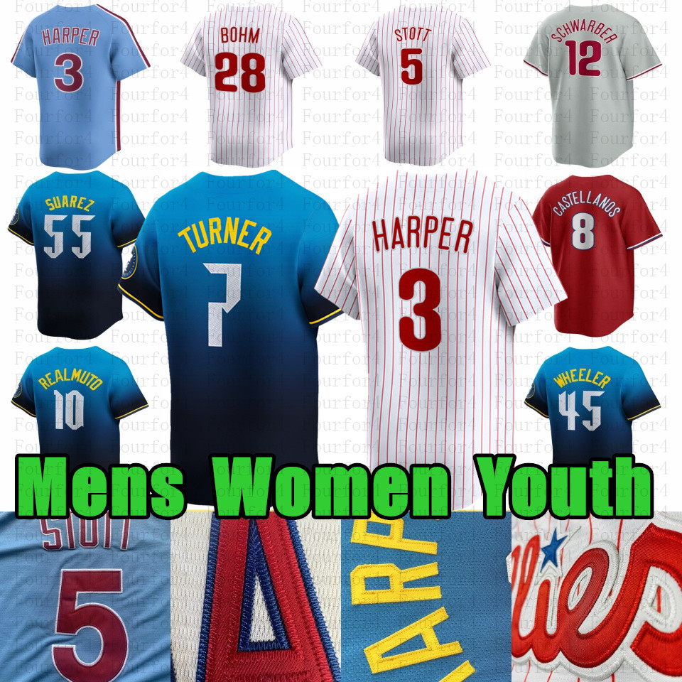 Bryce Trea Turner Harper Baseball Jersey J.T. Realmuto Kyle Schwarber Phillies Nick Castellanos Zack Wheeler Alec Bohm Suarez Marsh Stubbs Jhoan Duran Brandon Marsh