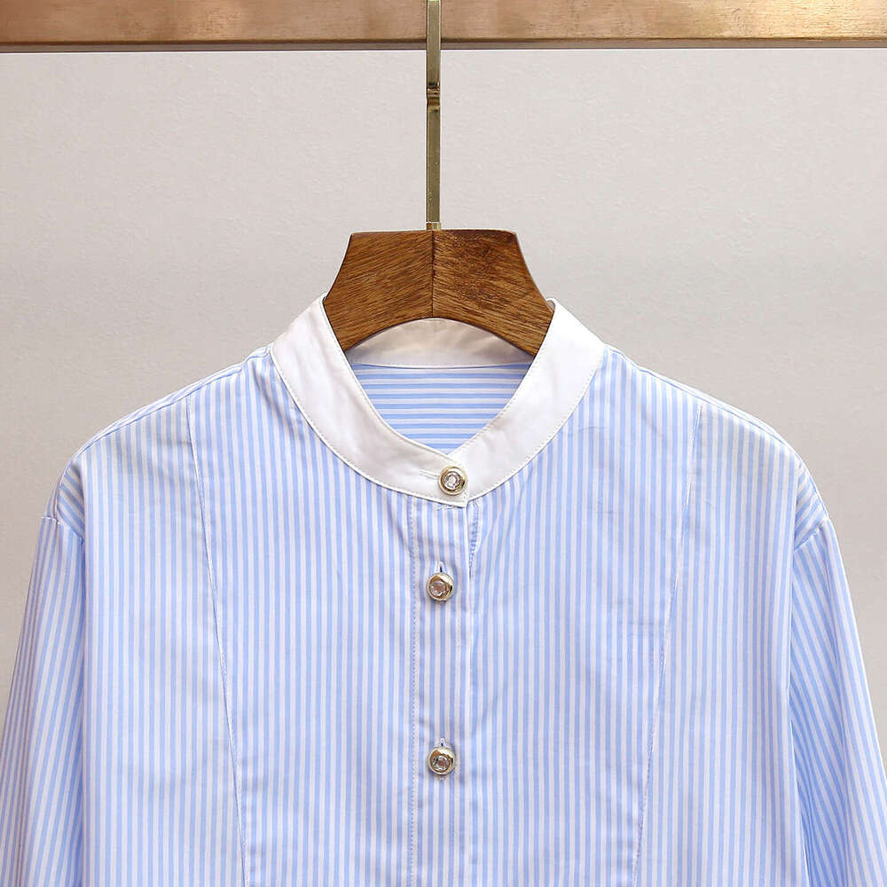 2026 designer high-end women's clothing autumn new item Korean style age reducing color block round neck long sleeved cardigan striped top