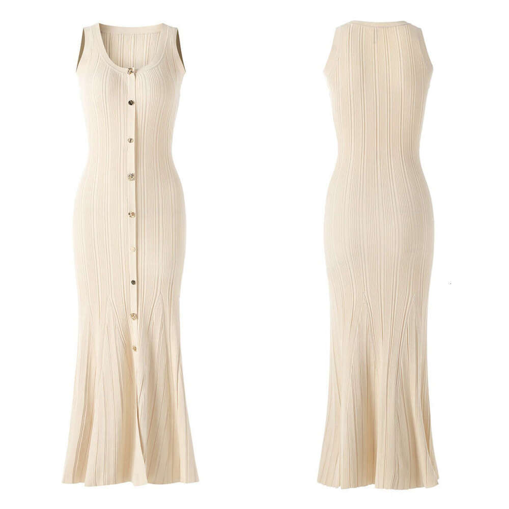 2026 spring and summer new designer sleeveless metal buckle one-piece European and American style INS knitted dress