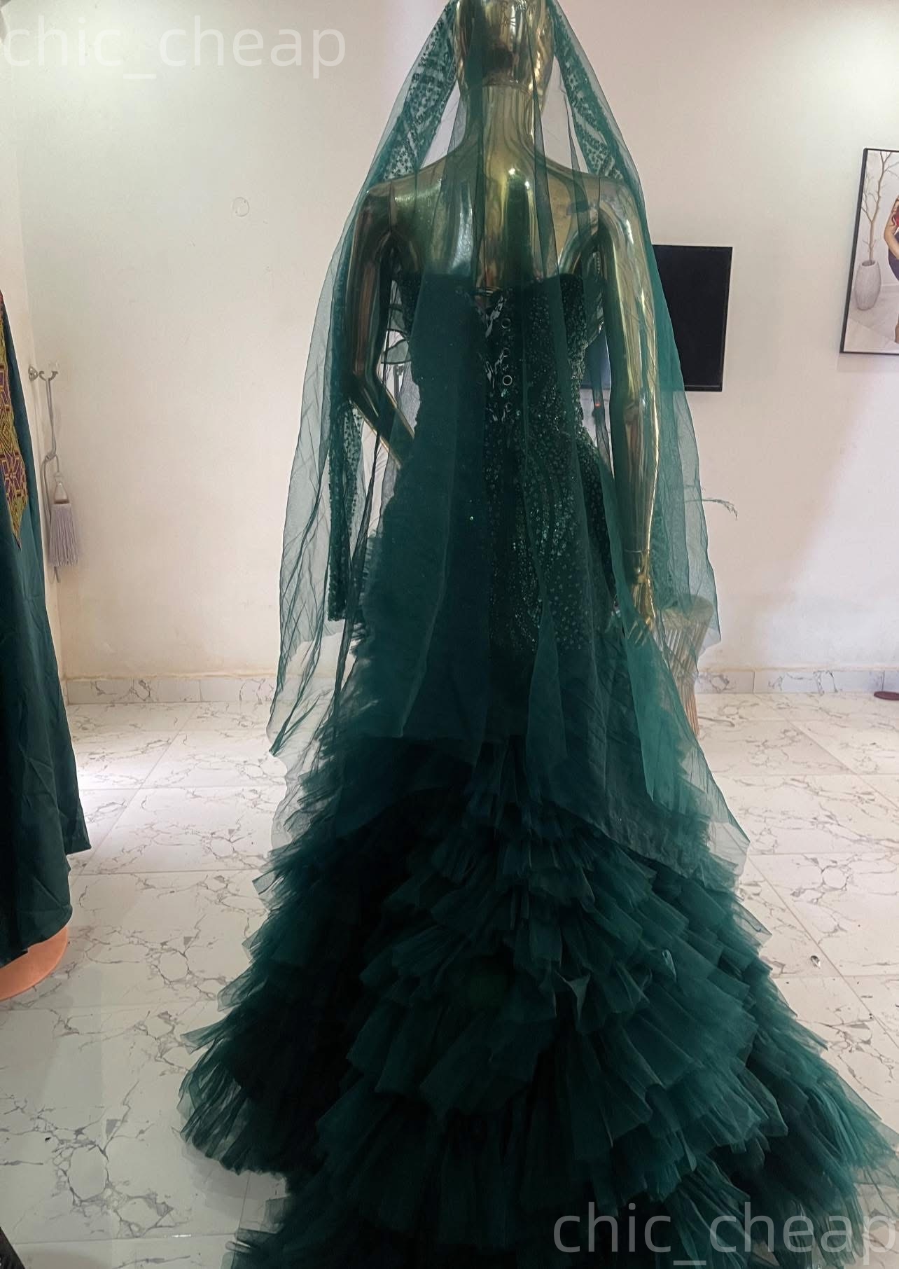 2K26 Dark Green Prom Dress 2026 Mermaid Prom Dress Florals Crystals Tiers Evening Dresses For Black Women Birthday Party Formal Receiption Gowns Dress