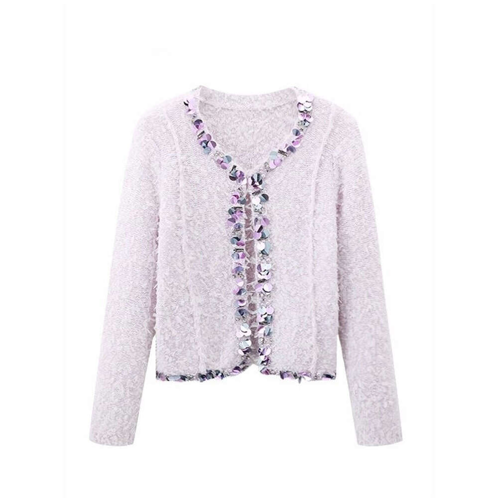 A1 2026 autumn and winter elegant women's fashion design sequins eye-catching outerwear vest skirt knitted three piece set