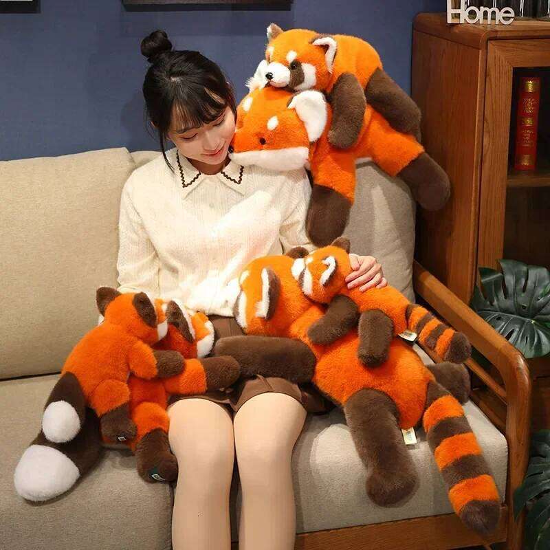 30-60cm New Stuffed Anime Figure Turned Panda Plushie Doll Fluffy Hair Red Raccoon Animals Hug Throw Pillow Kids R260908 - view 4