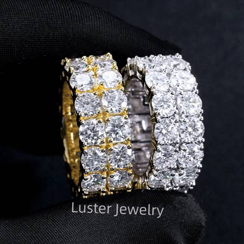 Luster Jewellery Sterling Wedding Band D White and Blue Moissanite 925 Men Silver Ring