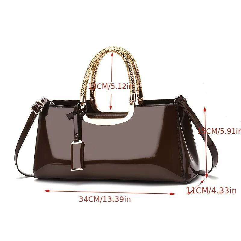 Women's Glossy PU Leather Shoulder Handbag Wedding Clutch Bridal Party Evening Bag XJ260306