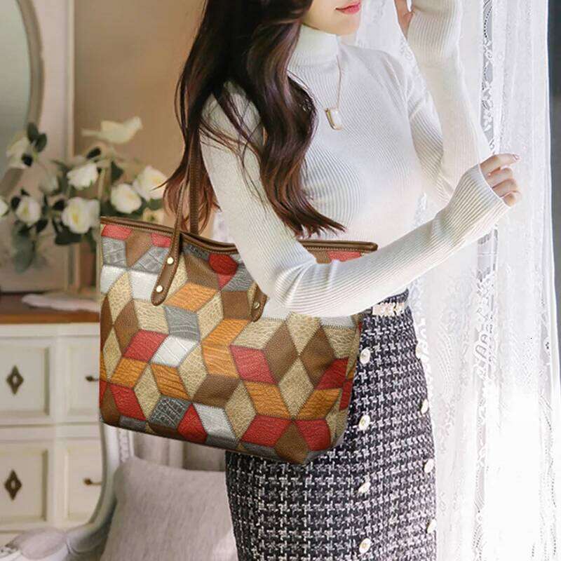 2024 New Women's Large Capacity Commuter Handbag Casual PU Leather Patchwork Tote Fashionable Underarm Single Shoulder Bag XJ260306