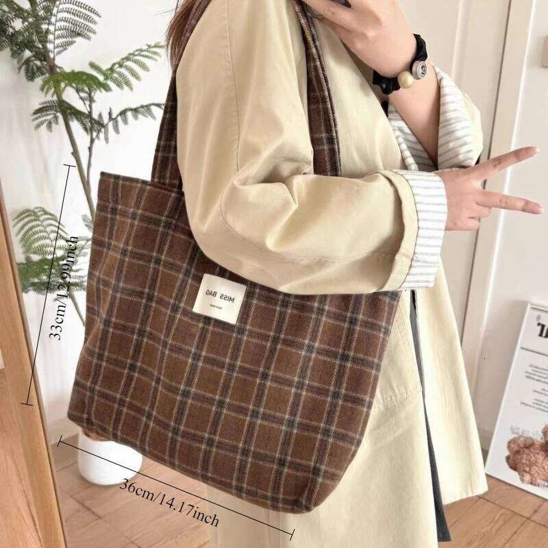 Autumn and winter checkered tote ins laid-back single-shoulder bag, large-capacity handbag, for daily commuting XJ260306