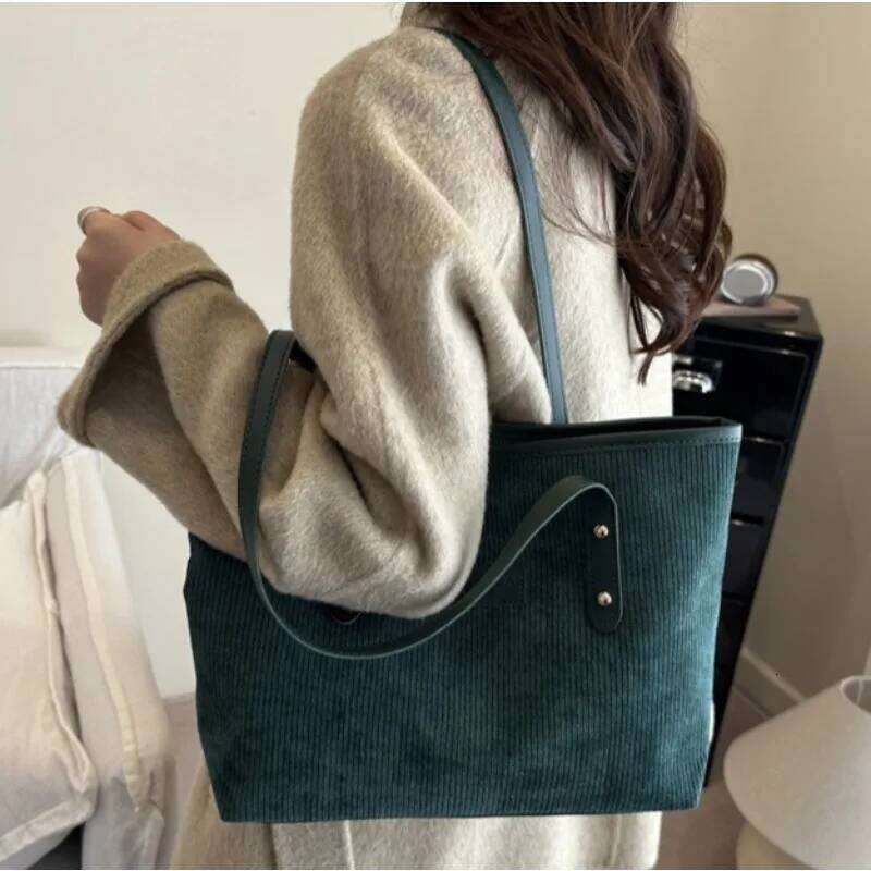 Women Versatile Shoulder Large Capacity Corduroy Casual Tote Handle for Commute Simple pure colour Female Stroage Bag XJ260306