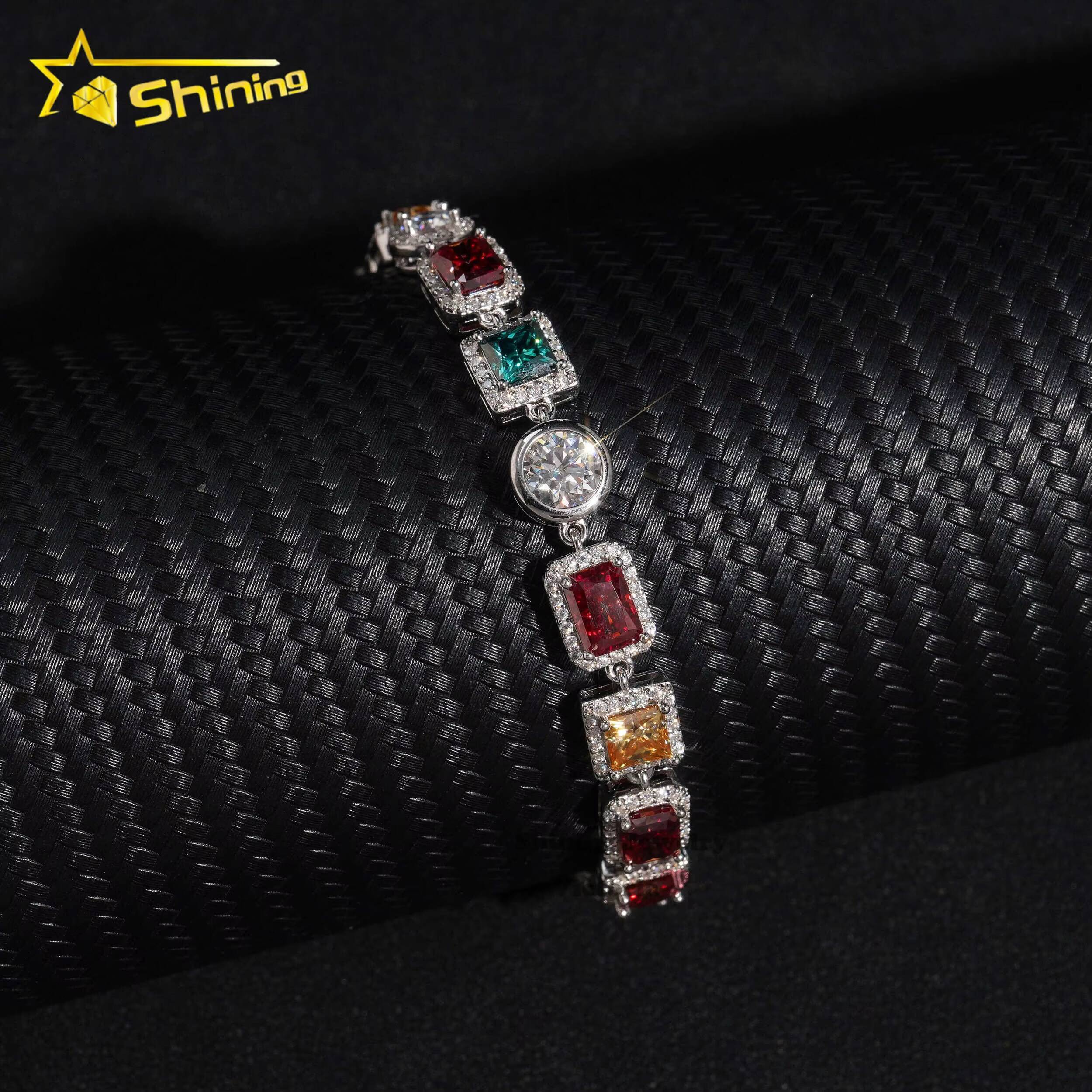 Luxurious Fine Party Jewelry 925 Sterling Silver VVS Moissanite Diamond Cluster Tennis Chain Bracelet