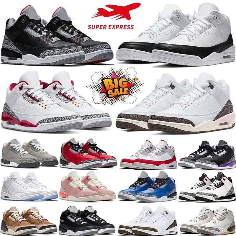 Basketball Shoes Men Women 3s Black Cat Cement 3 White Cement Reimagined Fire Red UNC Trainers Midnight Navy Green Cool Grey Glow White size36-47