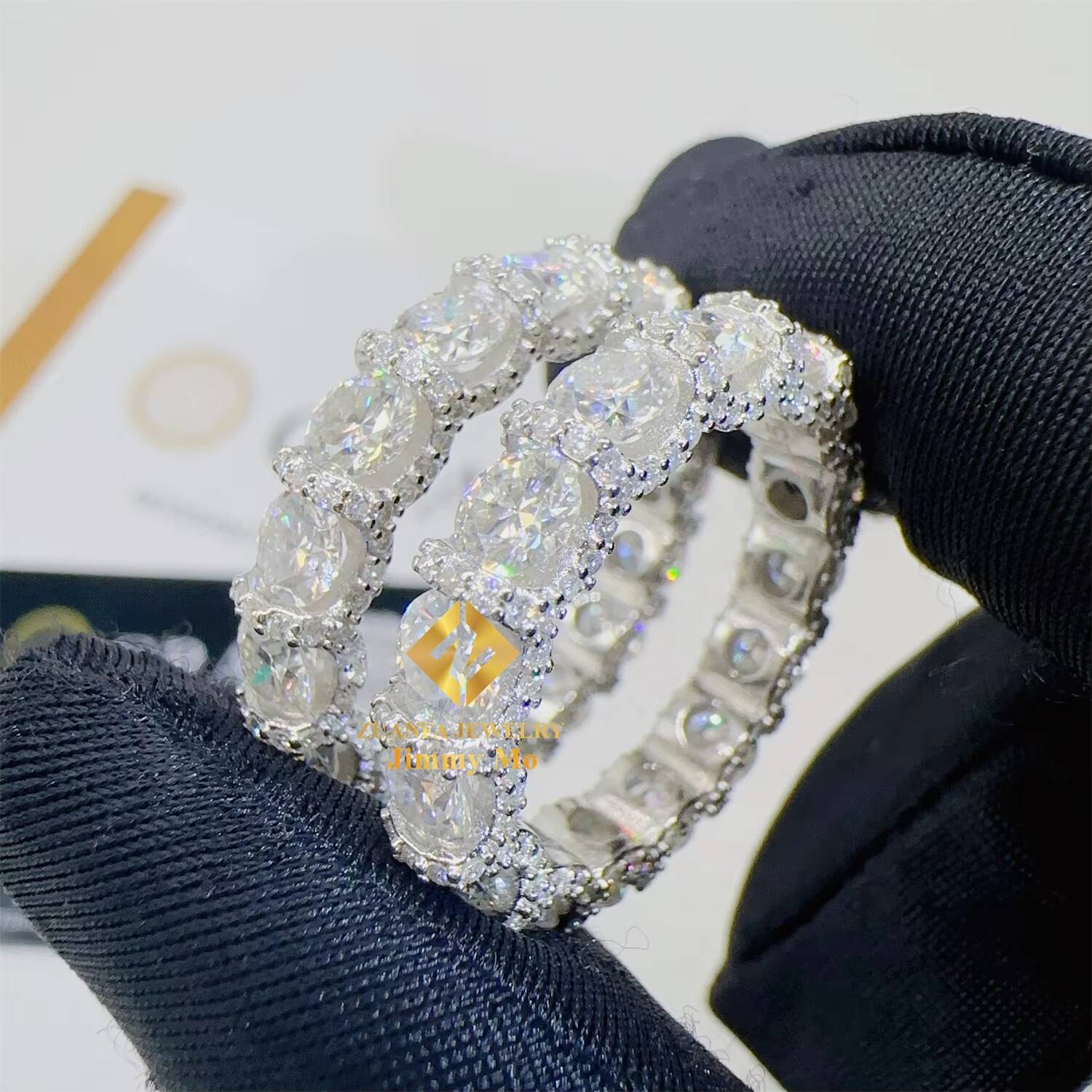 Factory Price Solid Silver Rapper Jewelry Man Iced Out Full With 425mm Stone VVS1 Moissanite Hip Hop Eternity Band Ring