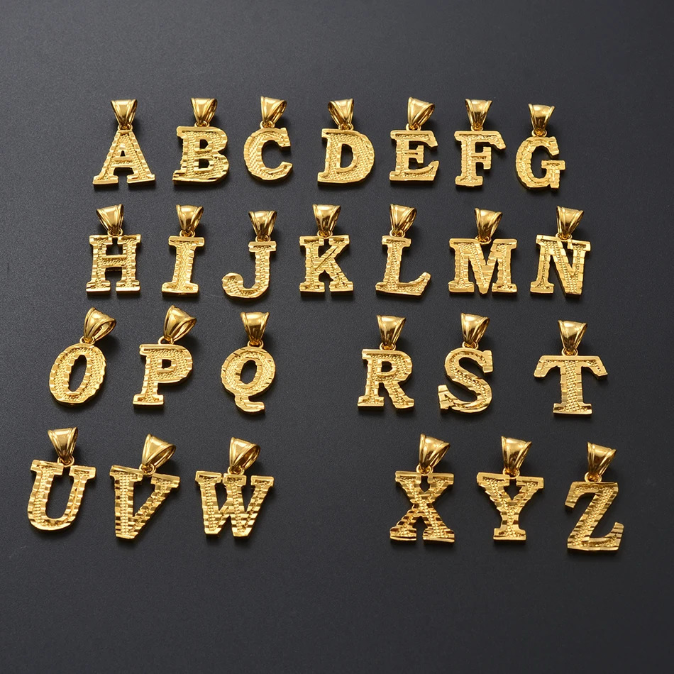 Anniyo A-Z Letters Necklace Men Gold Plated Initial Pendant Rope Chain English Letter Jewelry Alphabet African 058002B 260302 - view 6