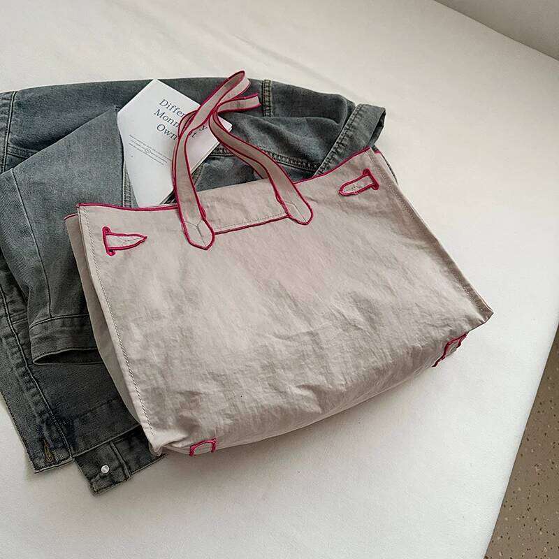 Japanese Nylon Silk Scarf Embroider Tote Large Capacity Fashion Shoulder Bag for School Work Shopping Retro Handbag 2025 NEW XJ260306