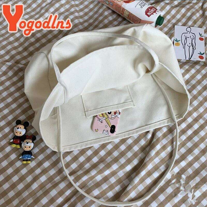 Yogodlns Cusual Canvas Handbag For Women Large Capacity Simple Solid Color Shoulder Bag Shopping Big Reusable Lady Tote XJ260306
