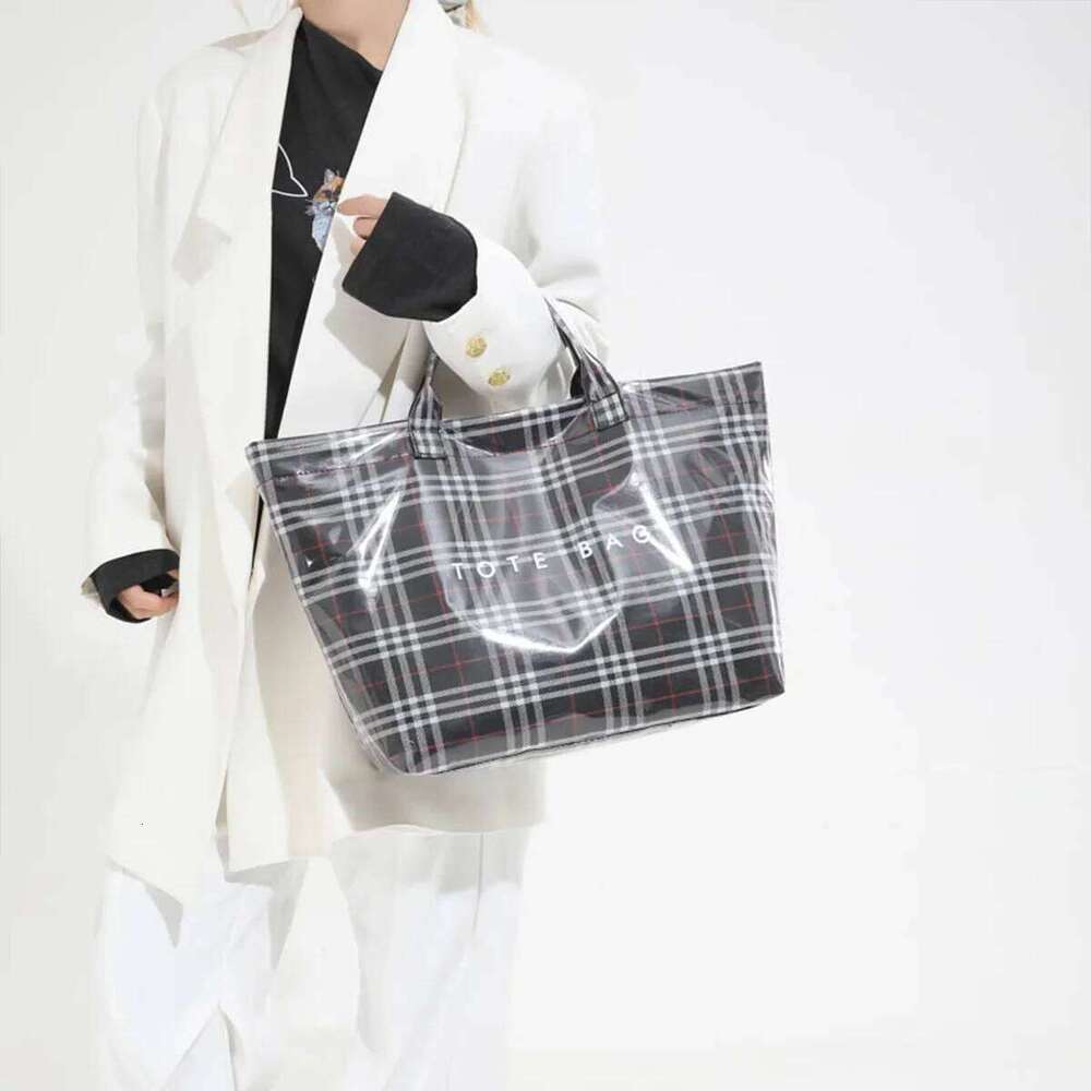 Lightweight Large Capacity Transparent Tote Bag for Women with Classic Grid Lining Velcro PU Water Resistant Comfort Handles XJ260306