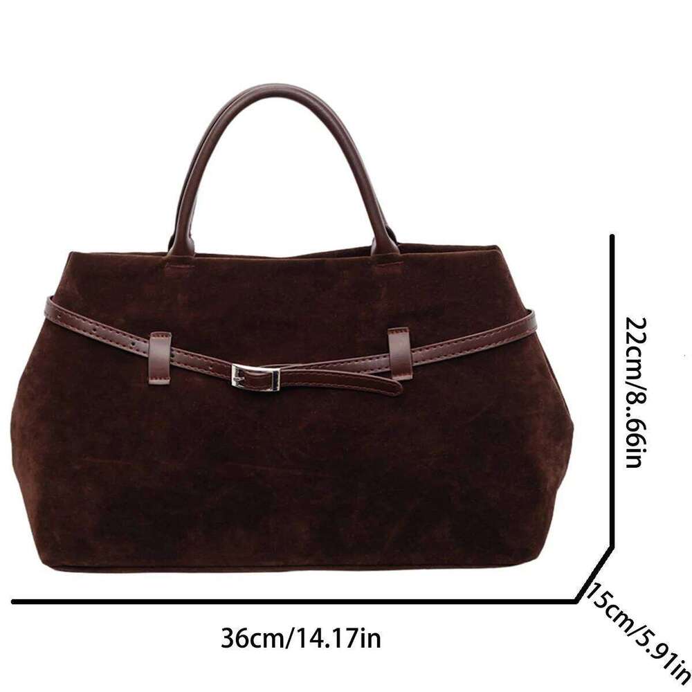 Simplicity Suede Tote Bag Belt Buckle Magnetic Clasp Large Capacity Water Resistant Bottom Studs for Daily Commute Shopping XJ260306