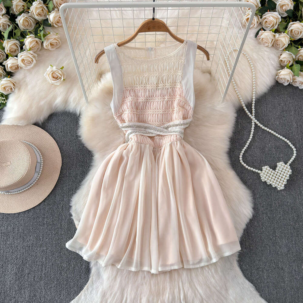 Women's strapless 2026 summer new heavy rhinestone decorative dress petite princess fluffy women's skirt