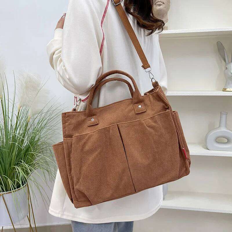 Warm Corduroy Tote Spacious Handbag Shopping Stylish & Practical Shoulder Bag, Casual Minimalist Single Crossbody Bag XJ260306