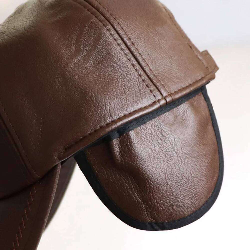 2024 New Style Hat Winter Warm Outdoor Protect Ear Adjustable Baseball Men Real Cowhide Leather Cap Y260304