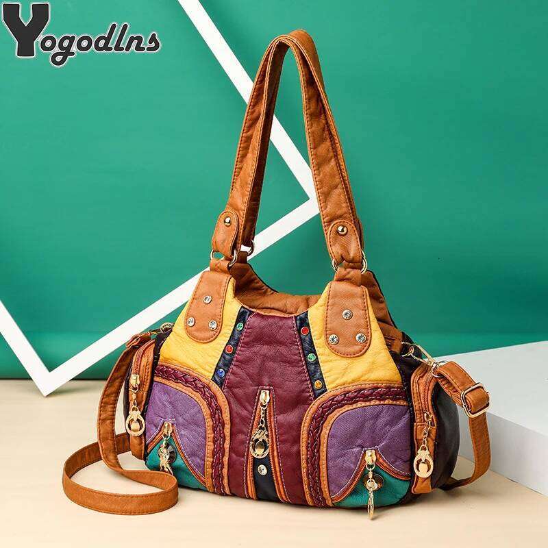 Vintage PU Leather Shoulder Bag Multi Pocket Handbags for Women Casual Large Capacity Girl Retro Designer Crossbody Hobo Bags XJ260306