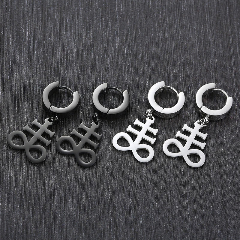 BRIMSTONE SATANIC CROSS EARRING for men CHURCH OF SATAN SATANIC STAINLESS STEEL EARRINGS UNISEX JEWELRY 260302