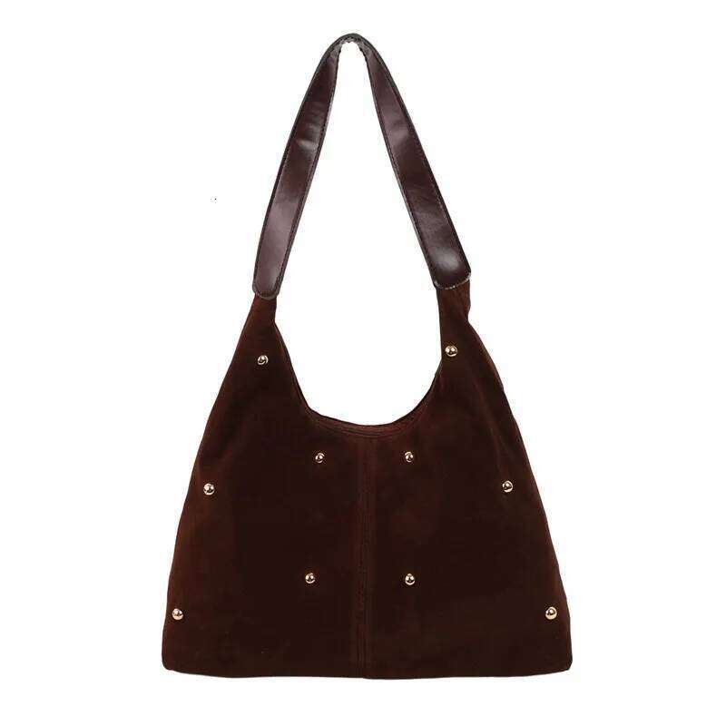 Simple Thread Design Women Faux Suede Shoulder Bags Rivet Large Capacity Ladies Handbags Commuter Female Underarm Tote Bag XJ260306