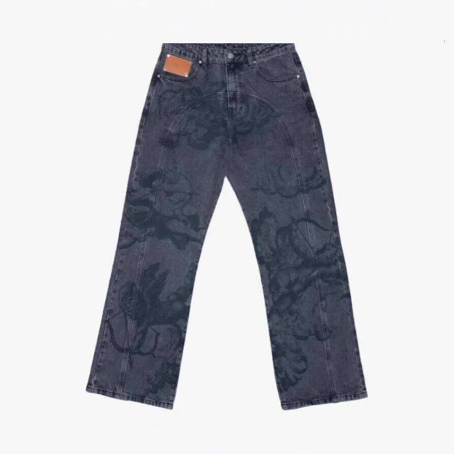 Mens Jeans Harajuku Y2K Angel Baggy Denim Pants Retro High Street Arrow Print Loose Straight Fit American Hip Hop Streetwear New W260307