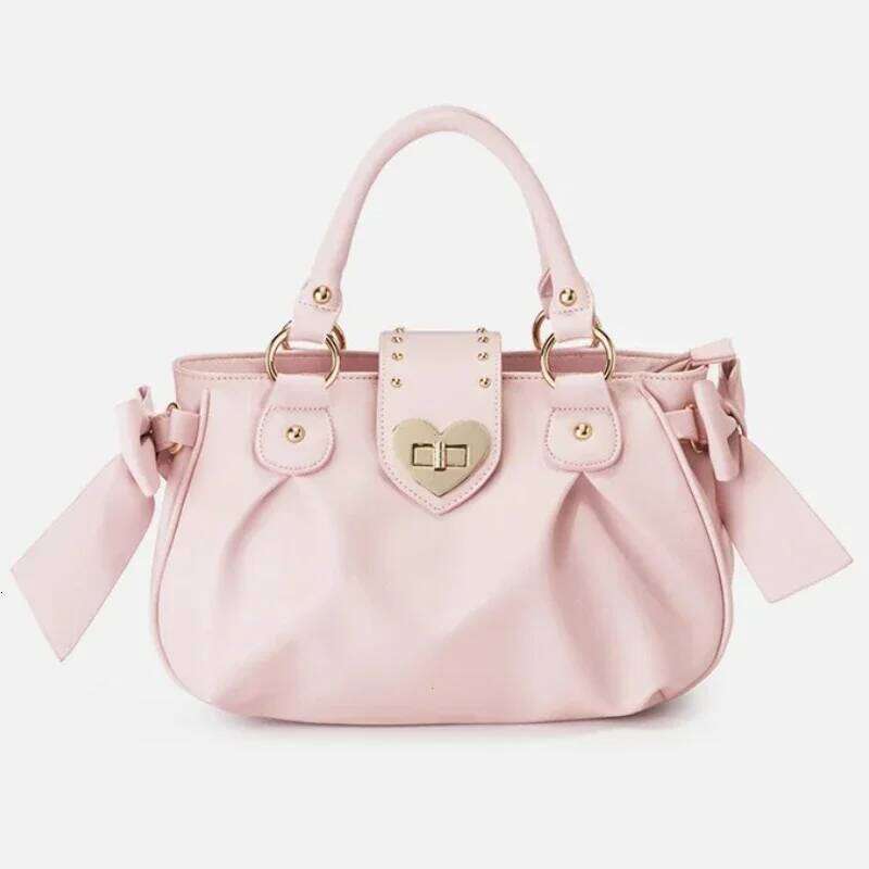 Kawaii Bow Lolita Pink Shoulder Bag Japanese Style Sweet Love Heart Crossbody Bags for Women Cute Large Capacity Handbags Girl XJ260306
