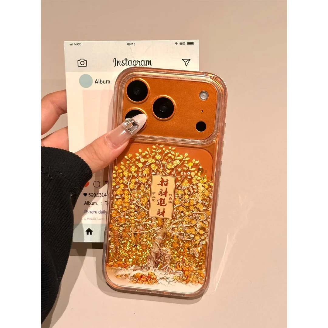 Lucky Money Tree Quicksand Phone Case for Apple 17, iPhone 16, Luxurious 15, Festive 14, Personalized 13