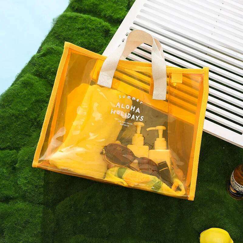 PVC Hand Carry Swim Portable Clothes Storage Bags Fashion Transparent Waterproof Beach Travel Tote Bag XJ260306