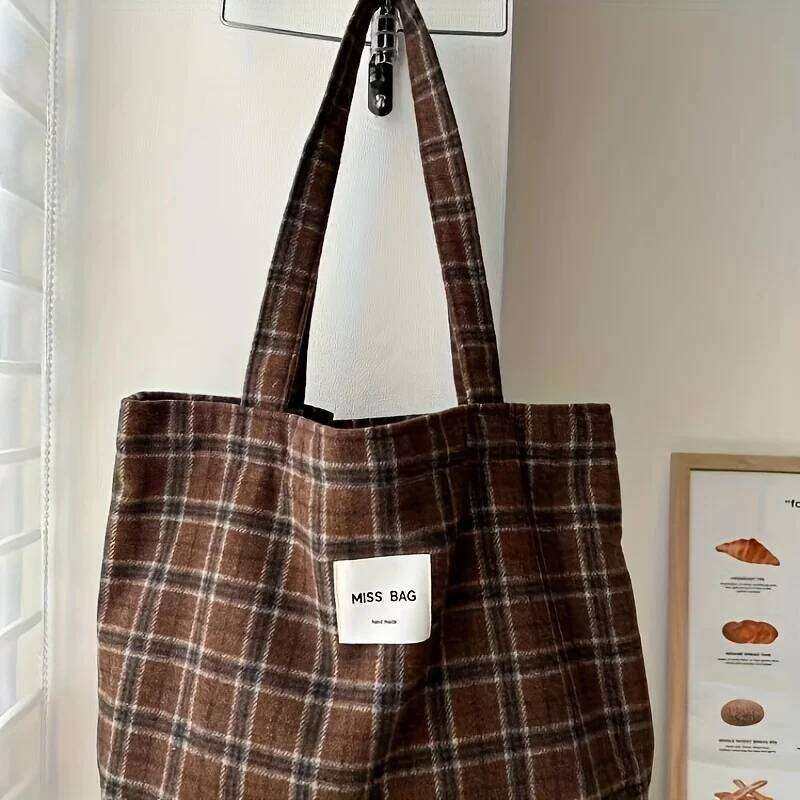 Autumn and winter checkered tote ins laid-back single-shoulder bag, large-capacity handbag, for daily commuting XJ260306