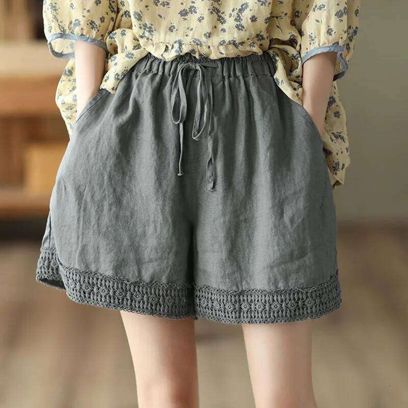 2024 Summer Thin Cotton Linen Baggy Shorts Women Casual High Waist Short Pants Korean Lace Up Loose Straight Pantalones Cortos XJ260306
