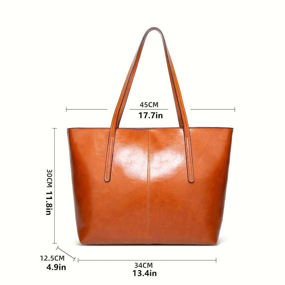 New European and American Fashion Large Capacity Oil Wax Skin Shoulder for Women's Handheld Tote Bag Cross border Manufactur XJ260306
