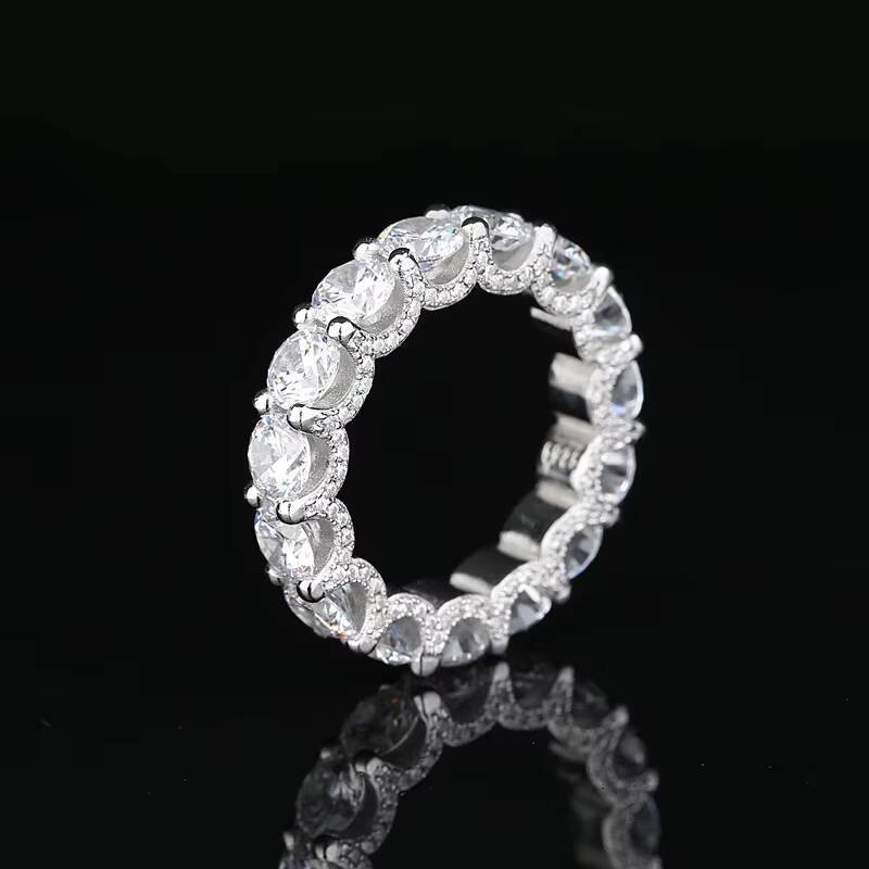 Full Moissanite Ring for Women Sparkling Wedding Eternity Bands 100 S925 Sterling Silver Jewelry Classic Ring GRA