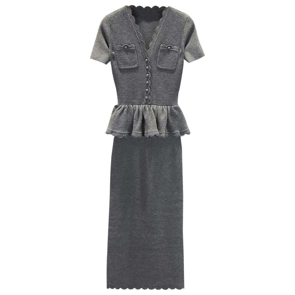 2026 Spring and a20 Summer New Urban Commuter Slim Fit V-neck Short Sleeve Sexy Pencil Style Long Dress