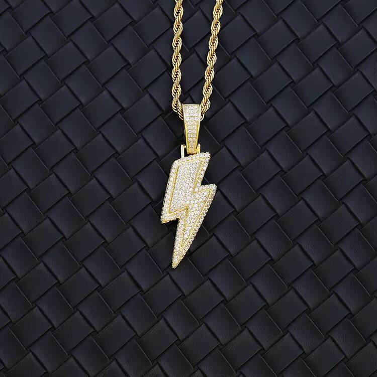 Yu Ying Lightning Pendant Yellow Gold Plated Solid Silver VVS Moissanite Diamond Pendant for Hiphop Mens