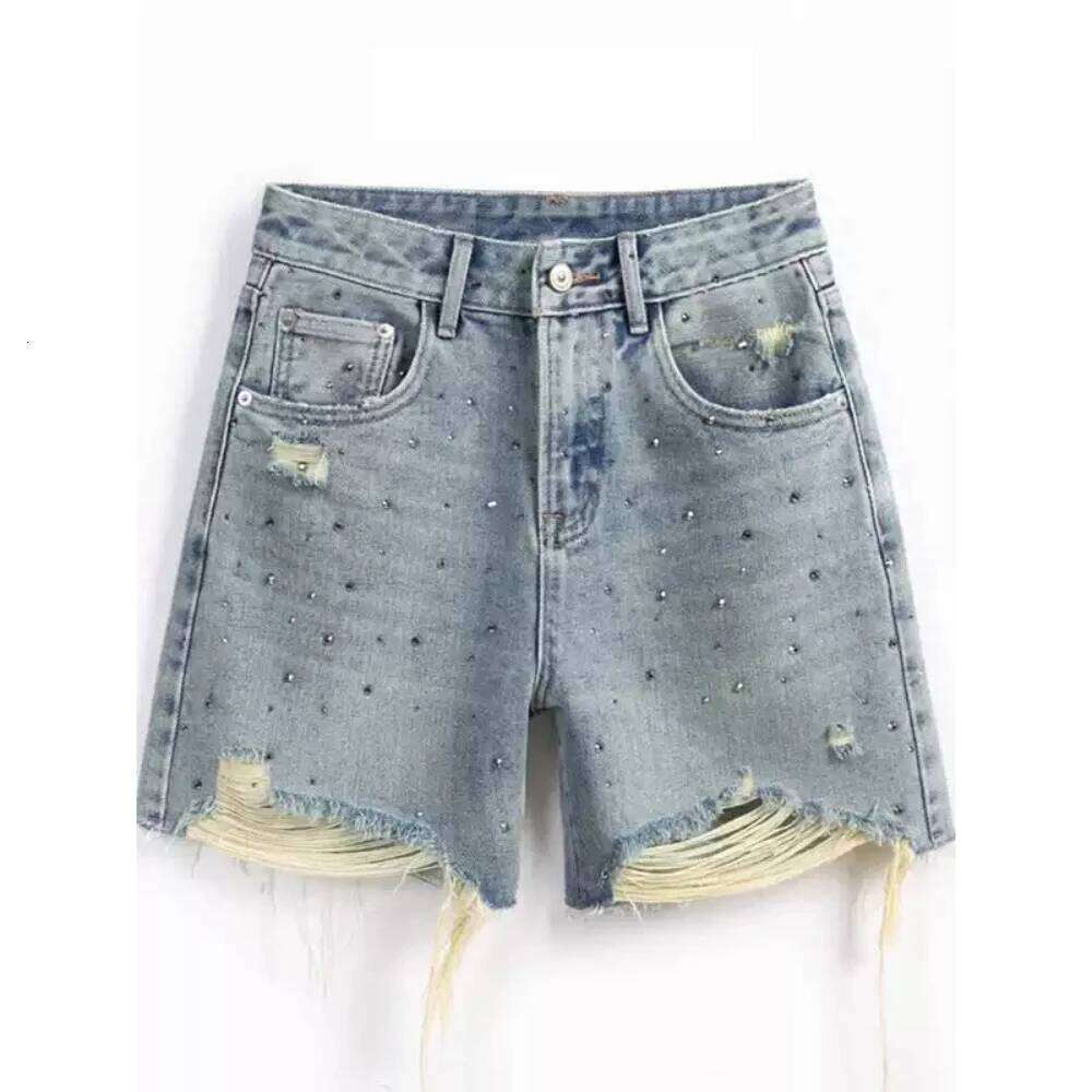 Summer Diamonds Denim Women Designed Chic High Waist Short Jeans Frayed Hole All-Match Shorts Party Club Wear for 18-24Y XJ260306