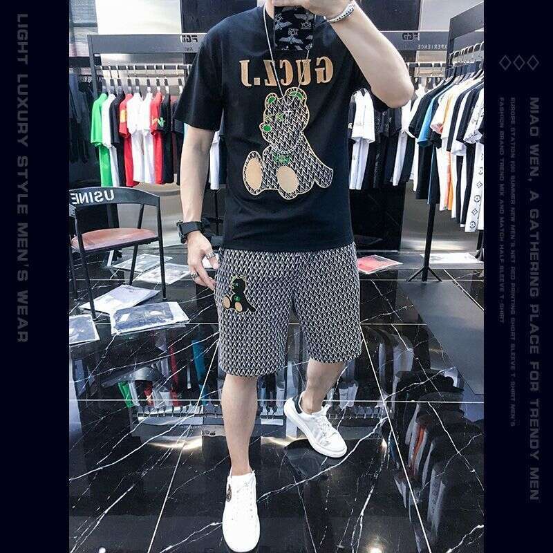 European Style Embroidered Sports Short-Sleeve Shorts Set For Men Trendy And Stylish Summer New Men's Outfit Luanyun