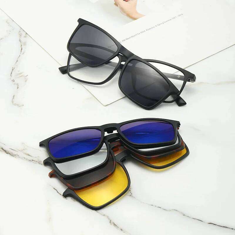 6 In 1 Polarized Sunglasses Men Women Magnetic Clip On Glasses TR90 Optical Prescription Eyeglass Frames Magnet Clips 2249 Z260306