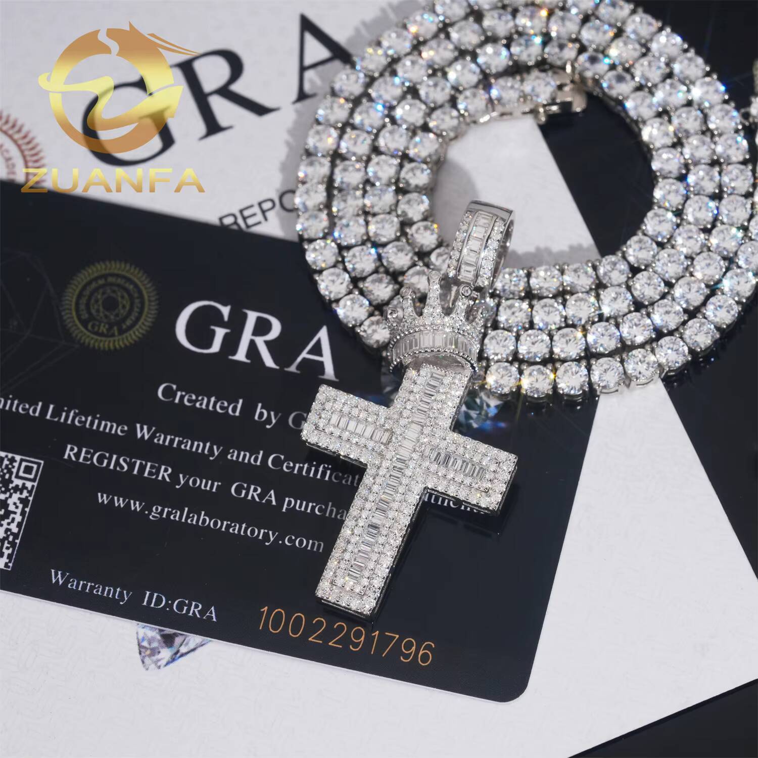 925 Silver Hip Hop Jewelry Iced Out Cross Pendant with Crown VVS Moissanite Diamond Pendant Charm Pass Diamond Tester