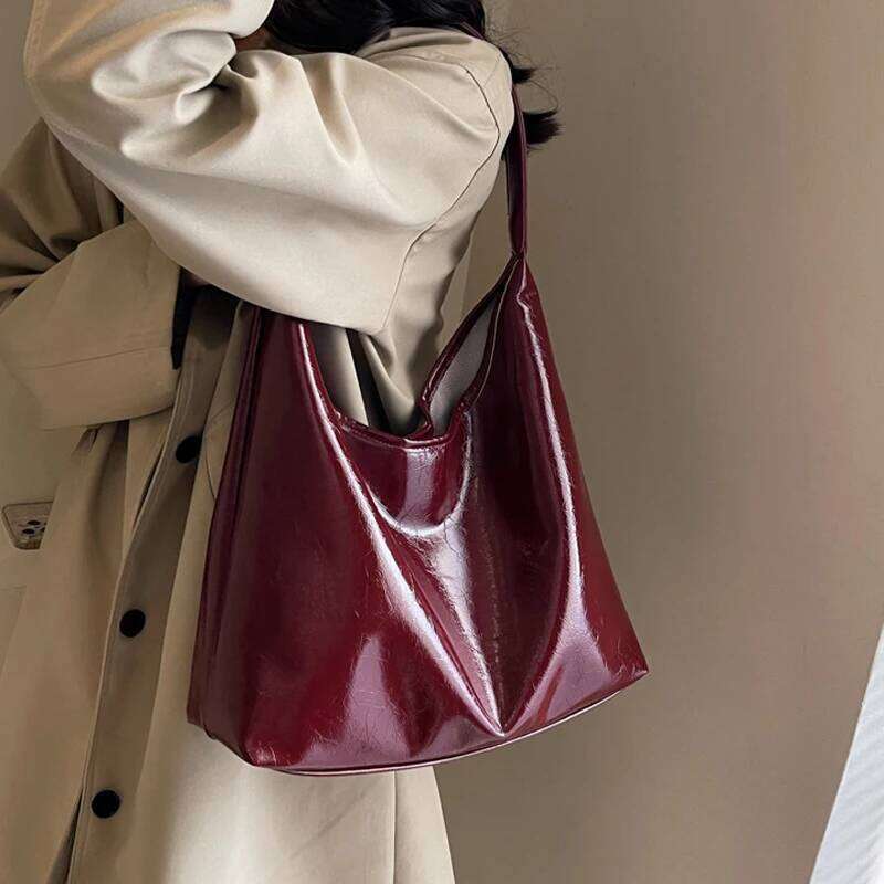 Soft PU Leather Quality Underarm Vintage Wine Red Ladies Shoulder Commuter Large Handbag Women's Versatile Tote Bag XJ260306