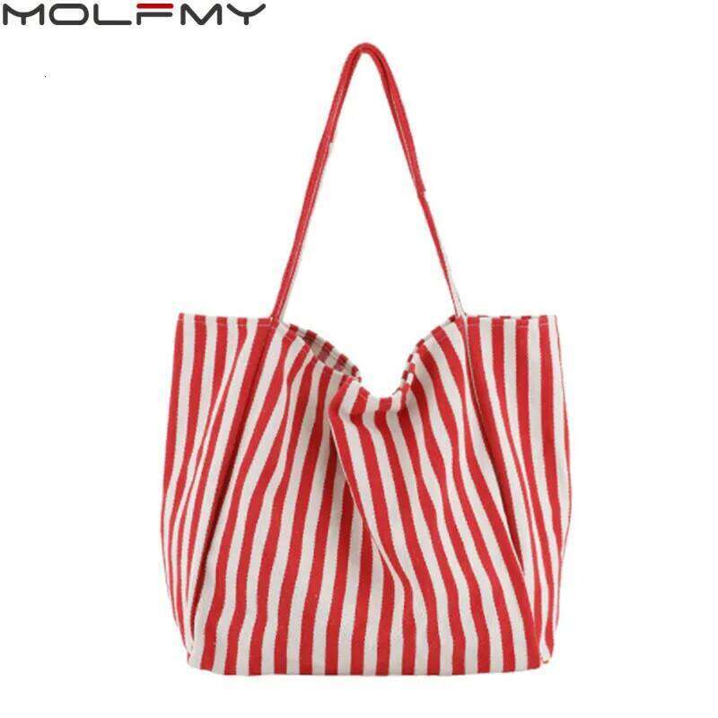 2023 Fashion Ladies Classic Striped Canvas Handbag Large Capacity Shoulder For Female Simple Beach Casual Totes Shopping Bag XJ260306