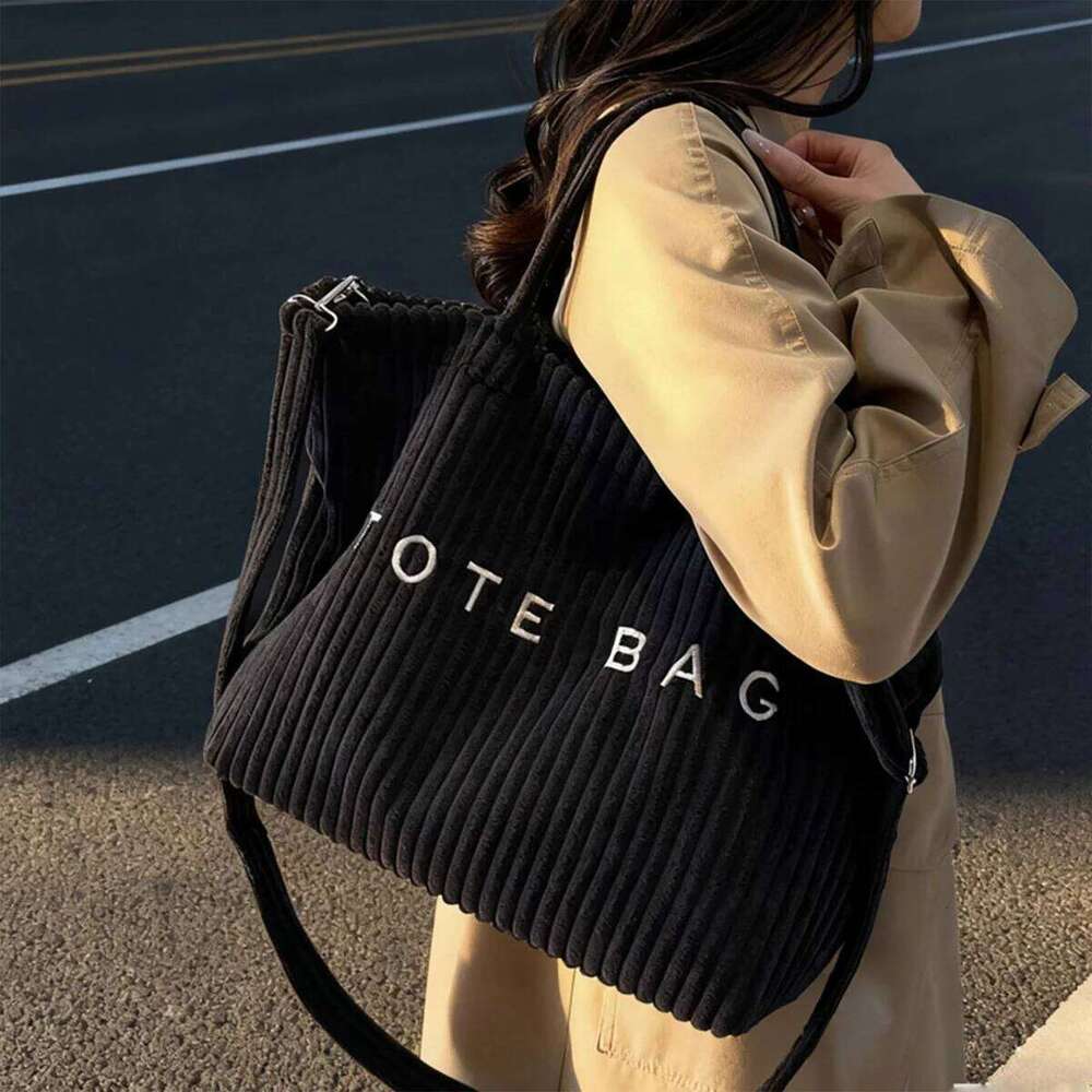 Multifunction Fashion Striped Shoulder Bag Featuring Letter Solid Color Large Capacity Soft Material Velcro Detachable Strap XJ260306