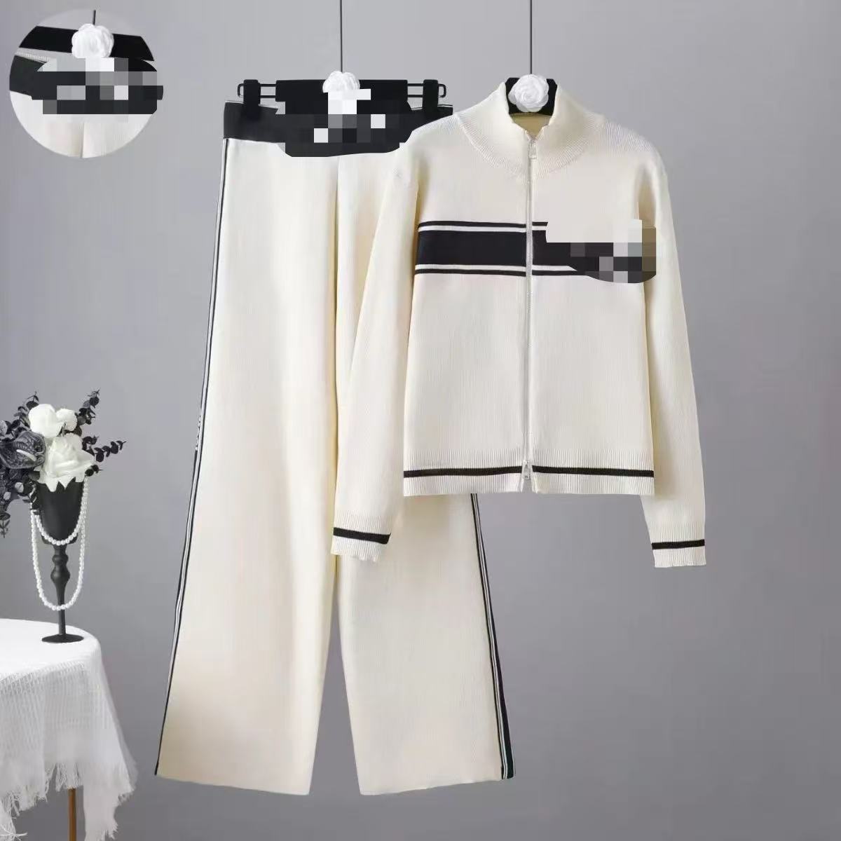 womens set designer set womens two piece pants autumn/winter new fashion knitted three iece Set cardigan full letter small foot tank top panel black set clothing