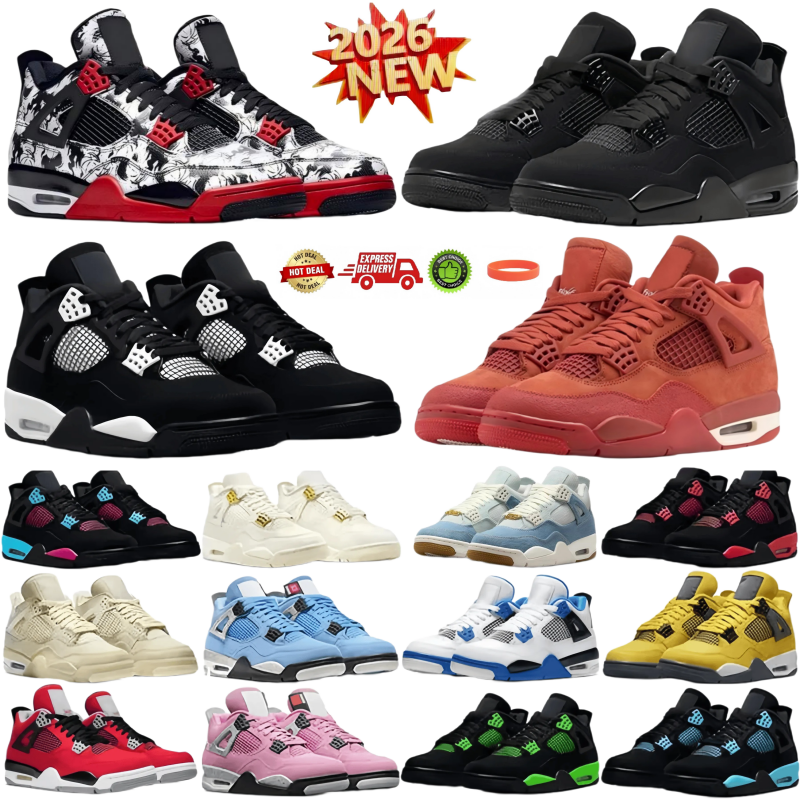 Designer New 4 4s Basketball Shoes Designer Sneaker Men Black Cat 2026 Pure Money Military Sail Red Thunder White Oreos Pure Metallic Underfeated