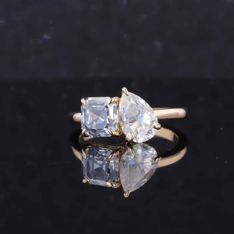 Starsgem 10K Solid Yellow Gold Toi Et Moi Ring Moissanite Two Stone Ring
